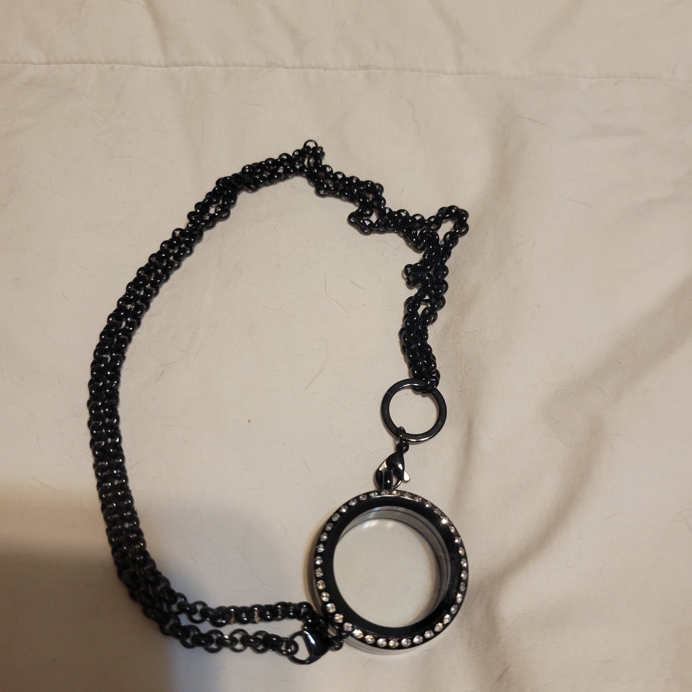 Black Chain Necklace/Locket with Crystal Accents by ITS PEARL TIME